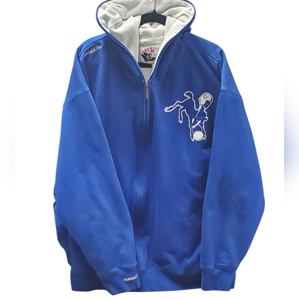 Mitchell & Ness Vintage Indianapolis Colts Zip Up Hoodie Jacket Mens 5XL